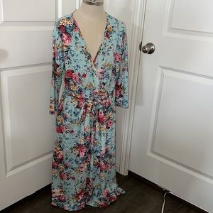 Hazel Blues Floral Faux Wrap Maxi Dress with pockets Size 1XL